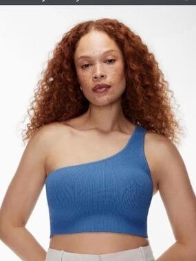 Babaton One-Shoulder Ribbed Crop Top - Blue